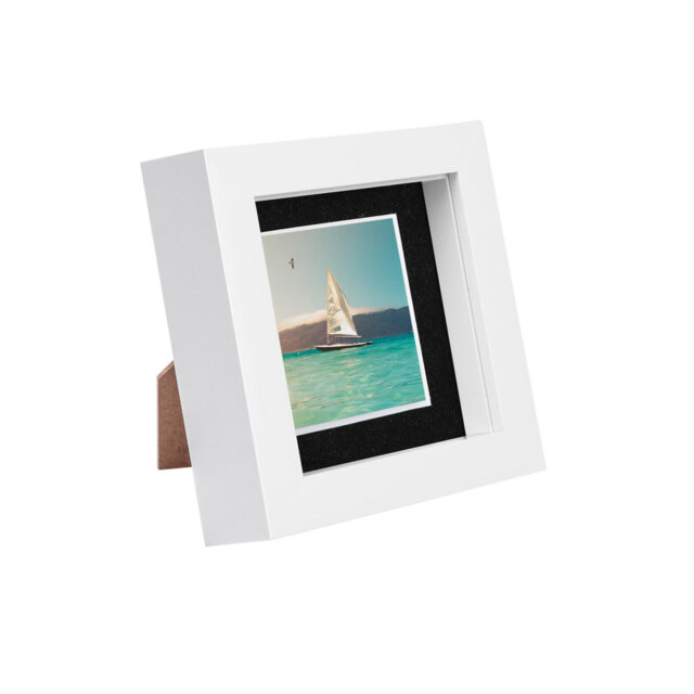 "Nicola Spring - 4"" x 4"" White 3D Box Photo Frame - 2"" x 2"" Mount"
