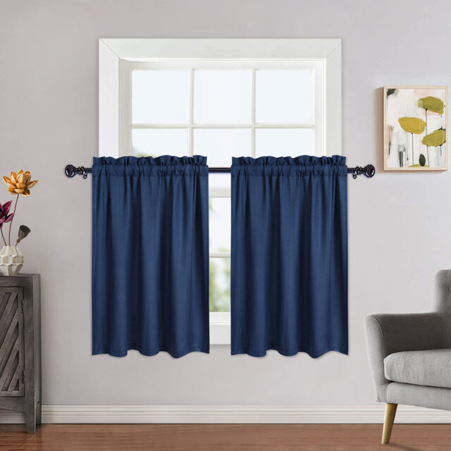 "2-Pack Water-Resistant Kitchen Tier Curtains – Rod Pocket Privacy Cafe Curtains, Linen Textured Short Panels – Natural, 30"" x 30"" for Bathroom, Small"