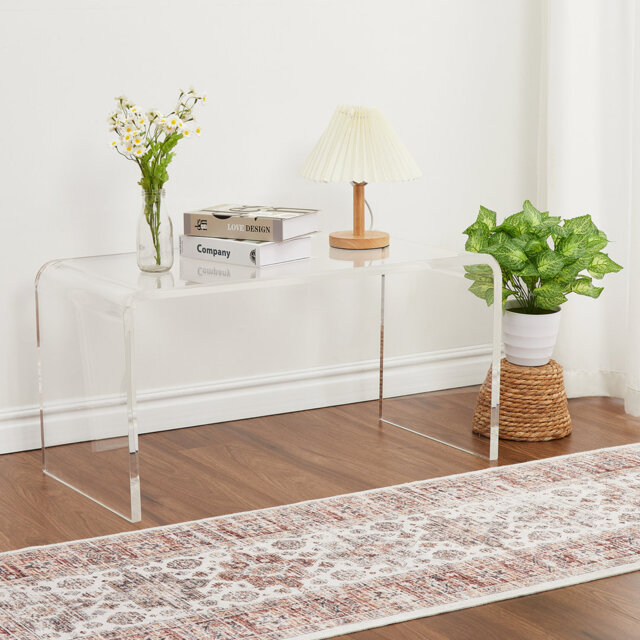 "u-Shaped Clear Acrylic Coffee Table - Modern Transparent Side Table for Living Room & Courtyard, 32""x 15.8""x 16.3"""