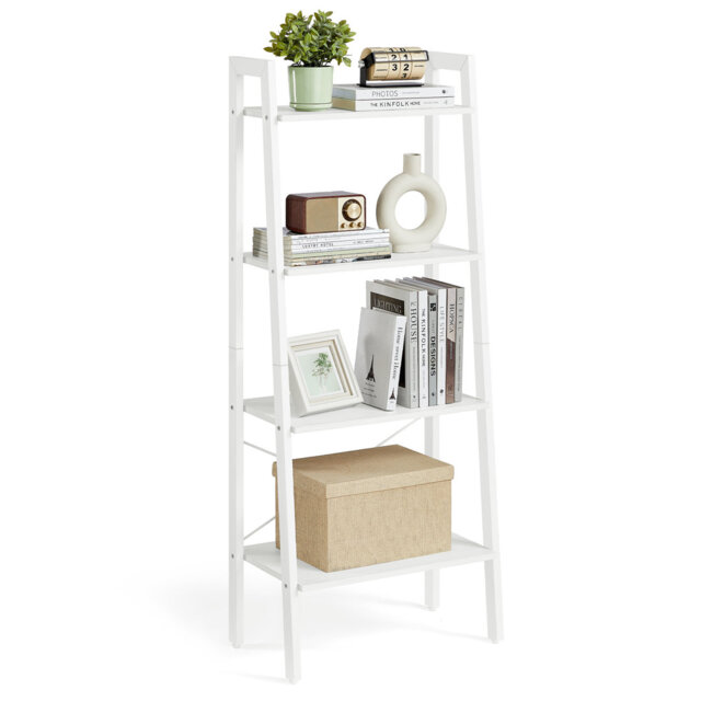 Ladder Shelf, 4-Tier Bookshelf, Bookcase, For Living Room, Bedroom, Kitchen, Home Office, Industrial Style, Steel Frame, Maple White And Pearl White