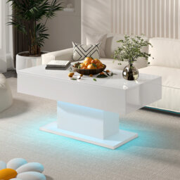 High Gloss LED Rectangle Coffee Table with 2 Drawers