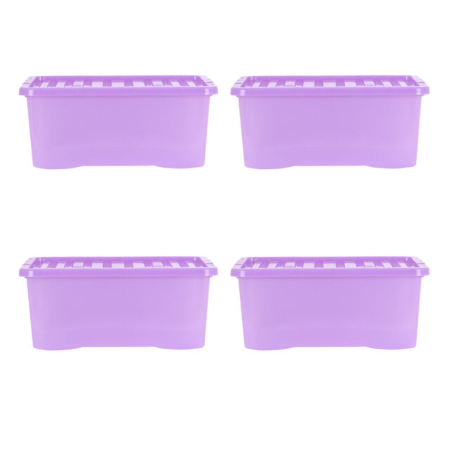 Wham Sparkle 45L Plastic Storage Boxes Pack of 4 Tint Lavender