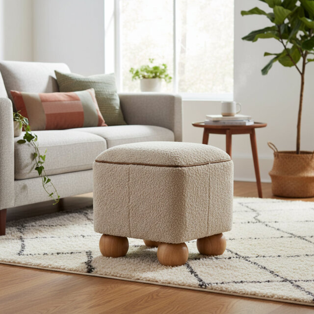 Elstone 38cm Wide Square Solid Colour Footstool Ottoman