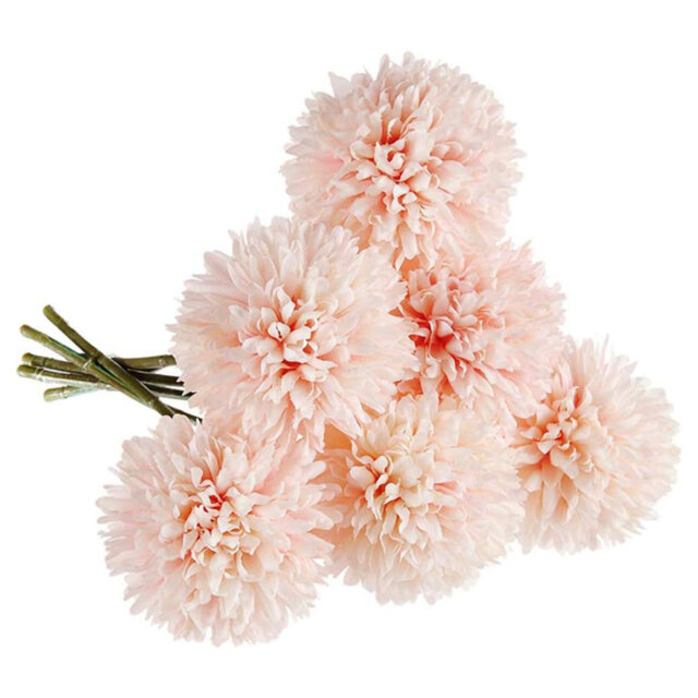 6Pcs Hydrangea Artificial Flowers, Fake Chrysanthemum Ball with Plastic Stem Silk Bridal Bouquet Flowers for Wedding Table Decoration, for Home DIY Ch