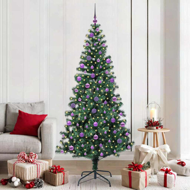 vidaXL Artificial Pre-lit Christmas Tree Green PVC and Metal