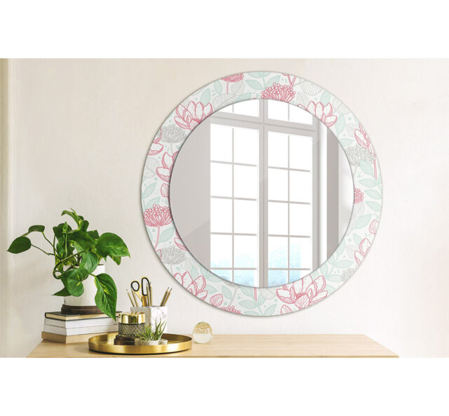 Huldar Round Glass Framed Wall Mounted Accent Mirror in White/Pink