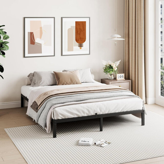 14 Inch Full Size Bed Frame - Sturdy Platform Bed Frame Metal Bed Frame No Box Spring Needed Heavy Duty Full Size Bed Frame Easy Assembly Strong Beari