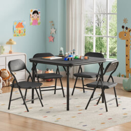 Collapsible Kids Table and Chairs Set – Upholstered PU Leather, Soft Cushions, Metal Frame, Easy to Clean – 5-Piece Activity Furniture for Playroom, B