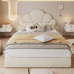 Velvet Upholstered Bed – Scalloped Petal Headboard, Modern & Stylish Frame