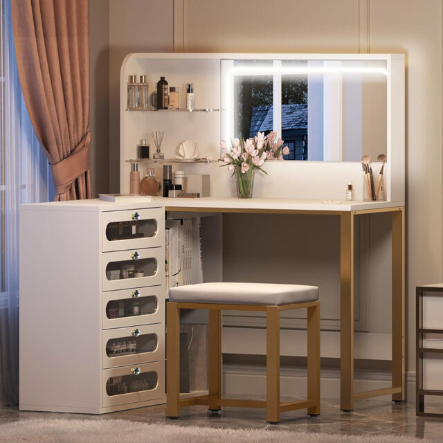 Dressing Table With Mirror And Stool