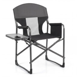 Folding Camping Chair Black Oversized Padded Portable Directors Chair Outdoor Heavy Duty Beach Chair with Cup Holder
