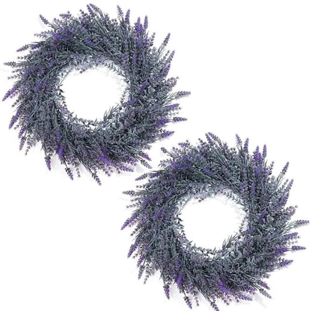 Set of 2 Lavender Wreaths, 49 cm Artificial Spring/Summer Farmhouse Decor for Front Door.