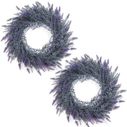 Set of 2 Lavender Wreaths, 49 cm Artificial Spring/Summer Farmhouse Decor for Front Door.