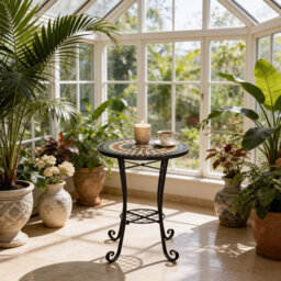 Marrakech Mosaic Plant Stand and Side Table Ceramic Tile Top for Indoor and Outdoor Use