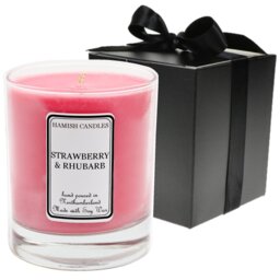 Strawberry & Rhubarb Scented Jar Candle with Glass Holder