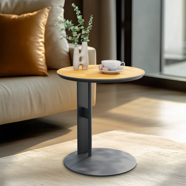 C Shaped Sofa Side End Table Square Saddle Leather Top Coffee Laptop Table With Metal Frame For Living Room Bedroom