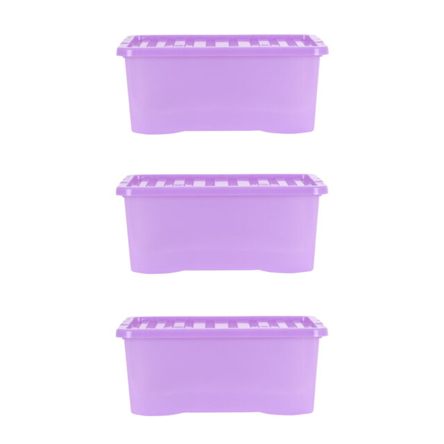 Wham Sparkle 45L Plastic Storage Boxes Pack of 3 Tint Lavender