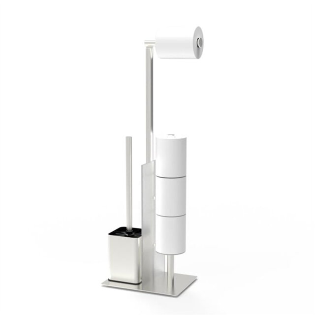 Toilet Roll Holder Free Standing, Stainless Steel Freestanding Toilet Paper Holder With Glass Baffle, Toilet Roll Holder And Brush For Bathroom