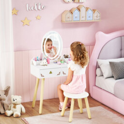 AIYAPLAY Kids Dressing Table with Mirror and Stool Set for 3+ Years White