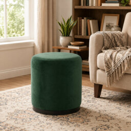 Modern Velvet Upholstered Ottoman Footstool Accent Pouffe for Living Room or Bedroom