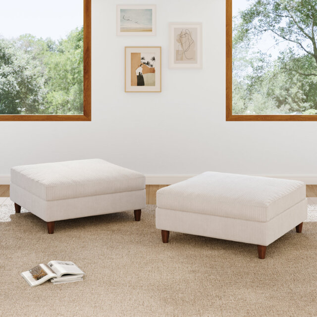 Rothsay Solid-Color Square Corduroy Ottoman(Set Of 2)