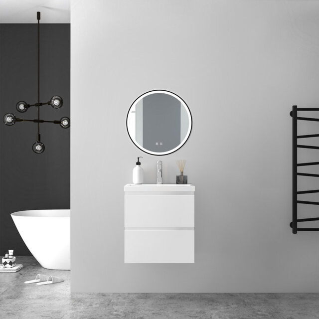 Camy Vertical Black Framed Round Mirror