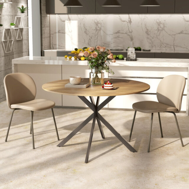 [120 cm] Industrial Dining Table with Wood-Effect Tabletop & Steel Legs [Seats 4]