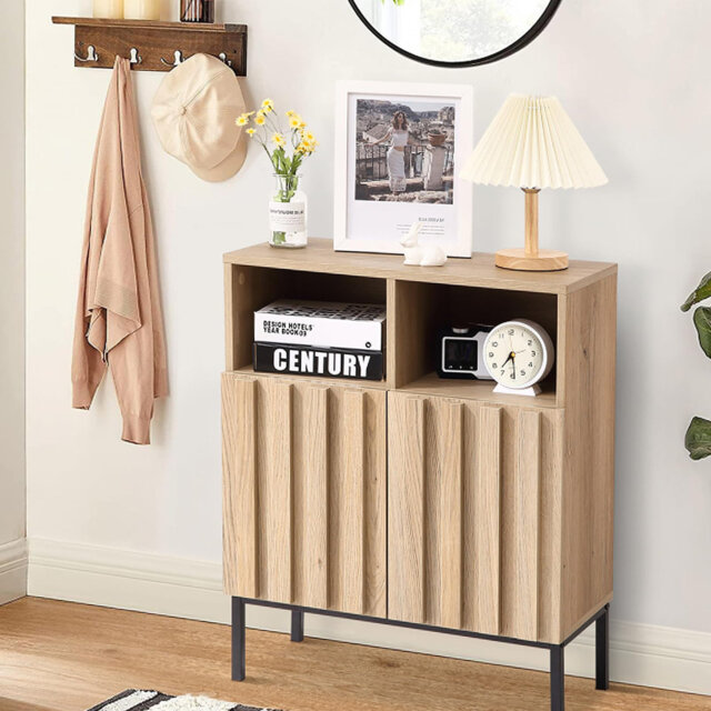23.6 Inch Wave Stripe Sideboard Buffet Cabinet with Storage, Modern Credenza with Adjustable Shelves, Coffee Wine Bar Organizer for Kitchen, Entryway,
