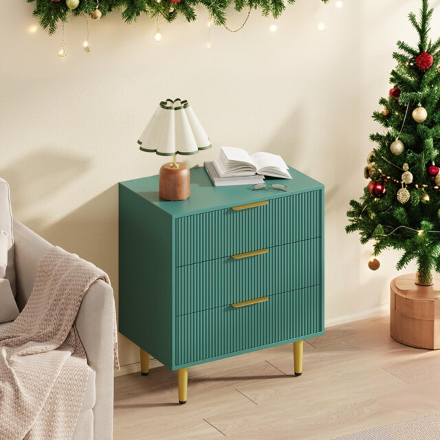 Fluted Dresser for Bedroom, Modern Chest of Drawers with Metal Handles & Feet, Storage Organizer for Living Room, Hallway, Entryway