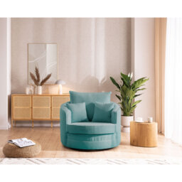 Ted Armchair Swivel Barrel Soft Chair in Cord Fabric