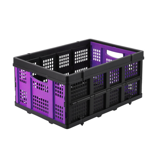 Large 55L Collapsible Plastic Storage Bin with Handles – Stackable, Heavy Duty, Collapsible Organizer for Home, Kitchen, Garage, Office, Camping – Spa
