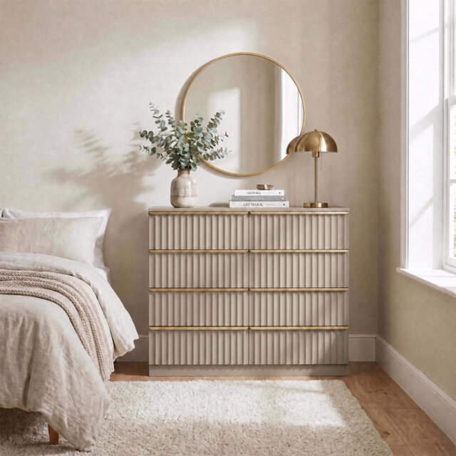 Lania Beige 8 Drawer Chest of Drawers Bedroom Storage Unit