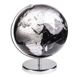 Exerz World Globe With A Metal Base, Metallic Black Earth Globe Geographic English Modern Map Desktop Decoration