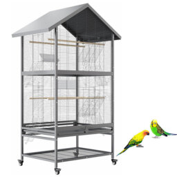 65.7 Inch Large Double BridCage,Metal Bird Fight Cage with Wheels for Parrots & Parakeets,Extra Wide 60 Rolling Parakeet Cage,Flight Cage with 4 Metal
