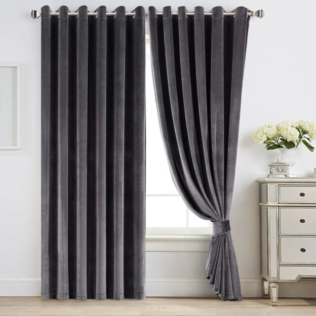 Reede Luxury Crushed Velvet Eyelet Curtains - Fully Lined, Heavy Plush Drapes