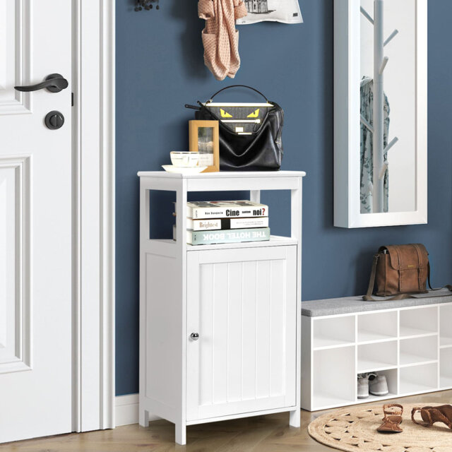 Bathroom Floor Cabinet Single Door Floor Cabinet With Shelf-White