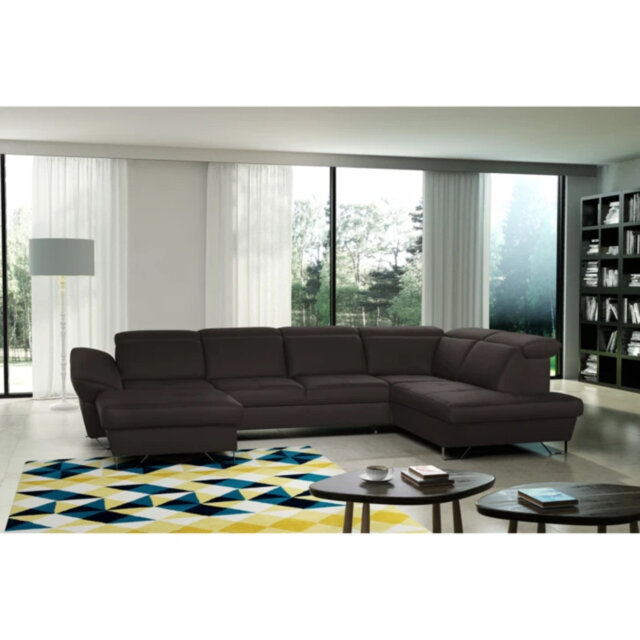 Natron Leather Corner U-form Sofa with Sleeping Function and Storage