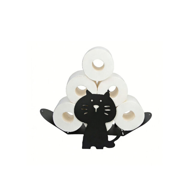 Toilet Roll Holder Free Standing Novelty Toilet Paper Storage 7 Roll Capacity Black Cat