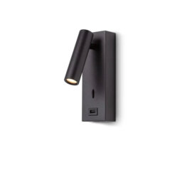 UltraBeam 3 Watt LED Black Wall Mounted Bedroom Reading Light With USB Charging Port