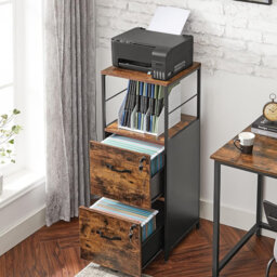 Filing Cabinet with 2 Drawers, Open Shelf for A4 and Letter Sized Files, Rustic Brown and Black