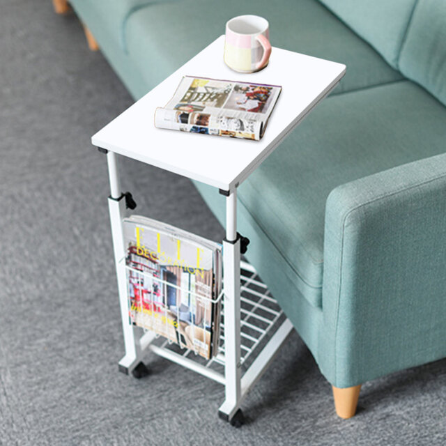 Industrial Adjustable Overbed Desk with Wire Basket