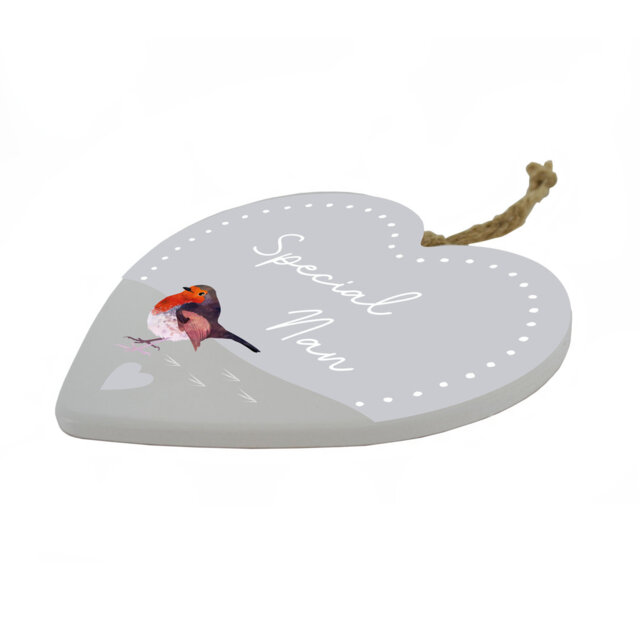 Special Nan Festive Robin Christmas Ceramic Heart Plaque Vivid Squid Wholesale Wall Decor