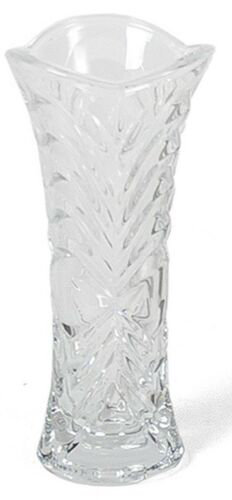 Small Glass Flower Vase 17Cm Tall, Flared Design, Rippled Cut Glass Design