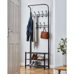Hallway Coat Stand Steel Hall Tree with Shoe Storage