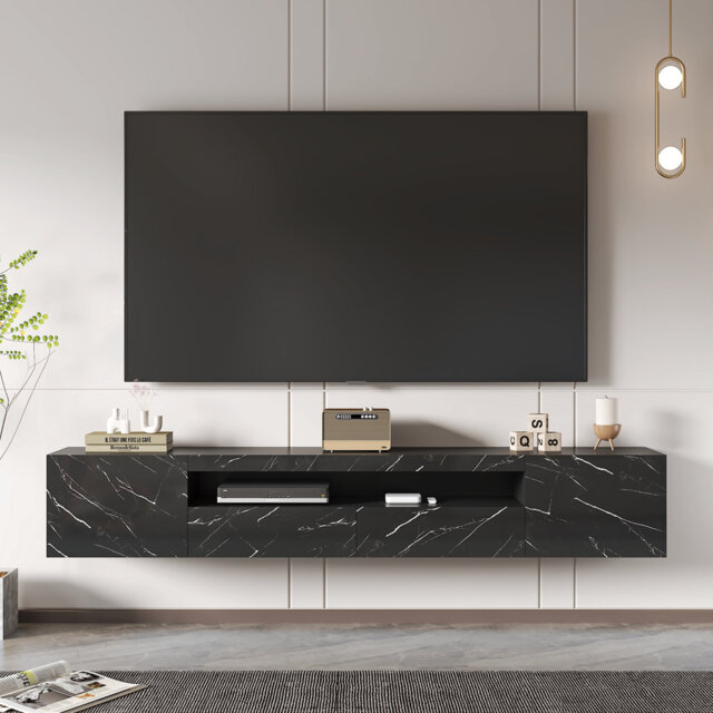 "Agnon High Gloss TV Stand with Led Lights, Wall-mounted TV Cabinet up to 75"""