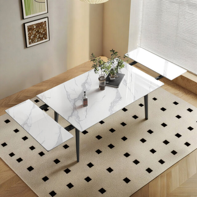 Extendable Faux Marble Top Metal Base Dining Table
