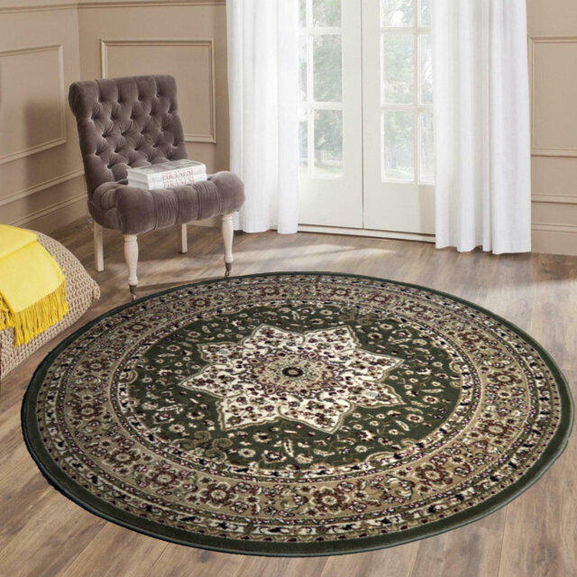 Non Slip Traditional Round Rug 120x120 cm â Turkish Polypropylene Carpet for Living Room, Bedroom & Dining Room