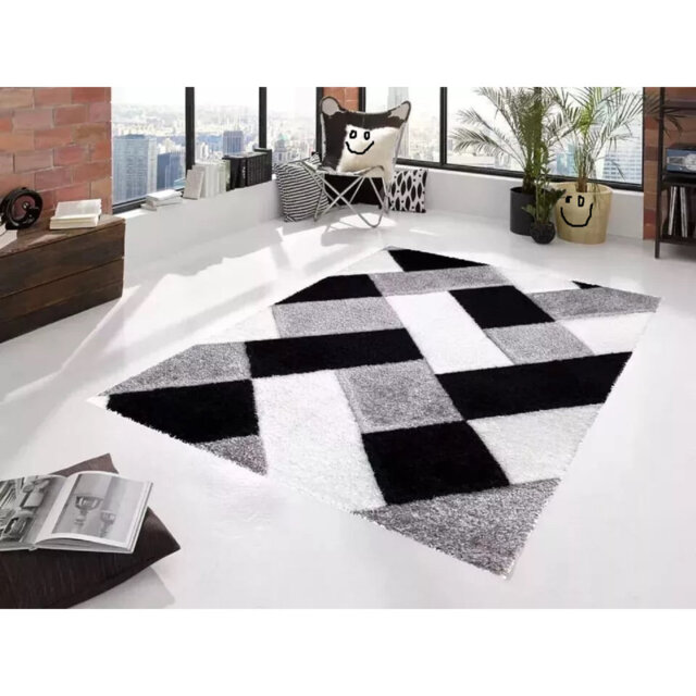 3D Shaggy Rugs Modern Geometric Design Large Area Rugs For Living Room Bedroom Thick Fluffy Floor Mats Small Door Mat_BLKWHIT*
