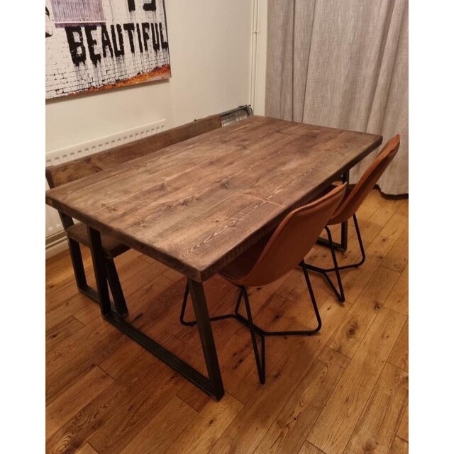 Chesterton Pine Solid Wood Top Metal Base Dining Table