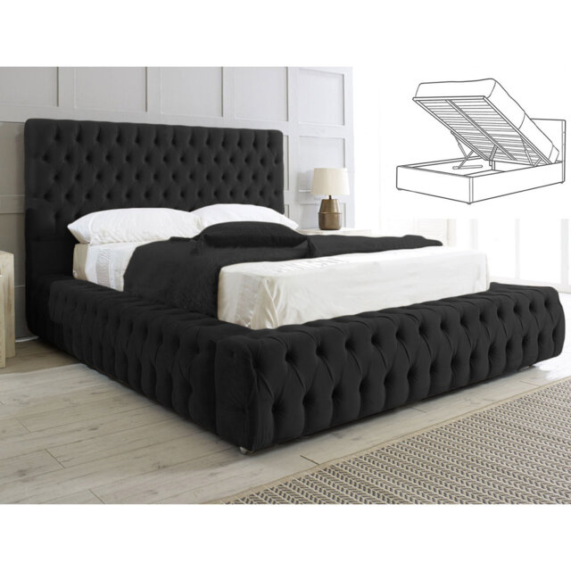 Elite Elegance Ambassador Ottoman Storage Bed - Premium Upholstered Velvet Bed Frame with Tall Headboard